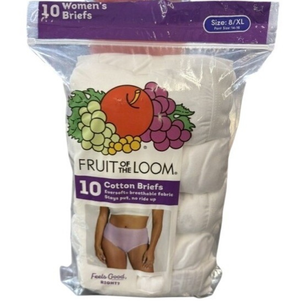 Fruit of the Loom Womens 10 Pack Cotton Briefs White Size 8 XL Eversoft Tag Free